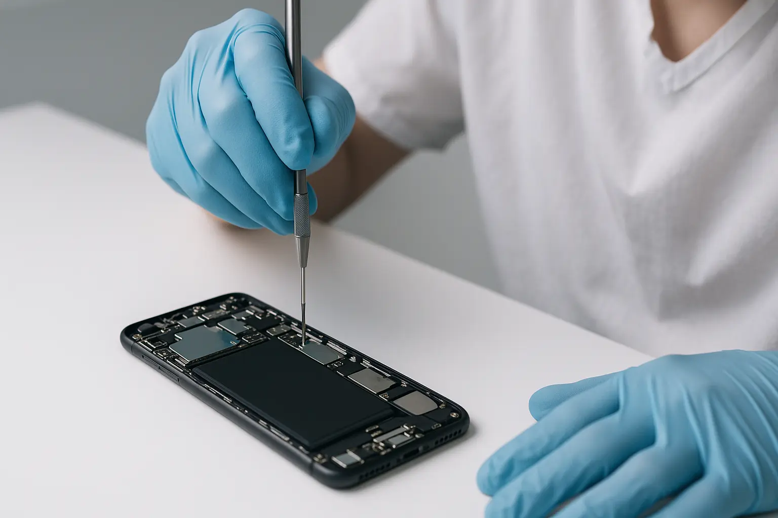 Rockland TechFix technician repairing smartphone hardware with precision tools and gloves – expert phone and computer repair services in Rockland County