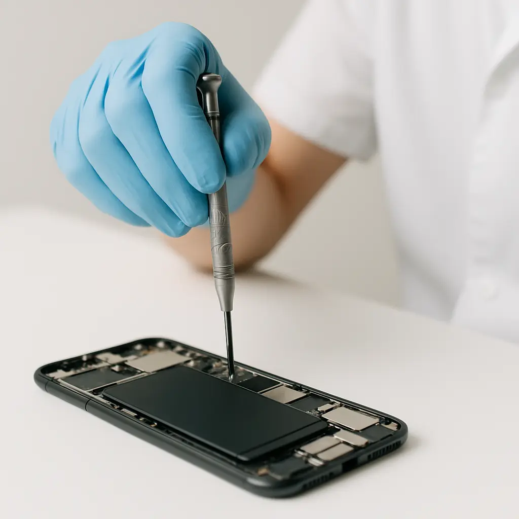 Rockland TechFix technician repairing smartphone hardware with precision tools and gloves – expert 5phone and computer repair services in Rockland County